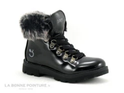 3 Pommes ACORA Noir - Boots Fille Noir Verni - Haut Fourrure Grise